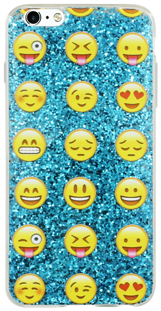 Apple iPhone 6S Plus kemény hátlap emoji mintás, flitteres kék